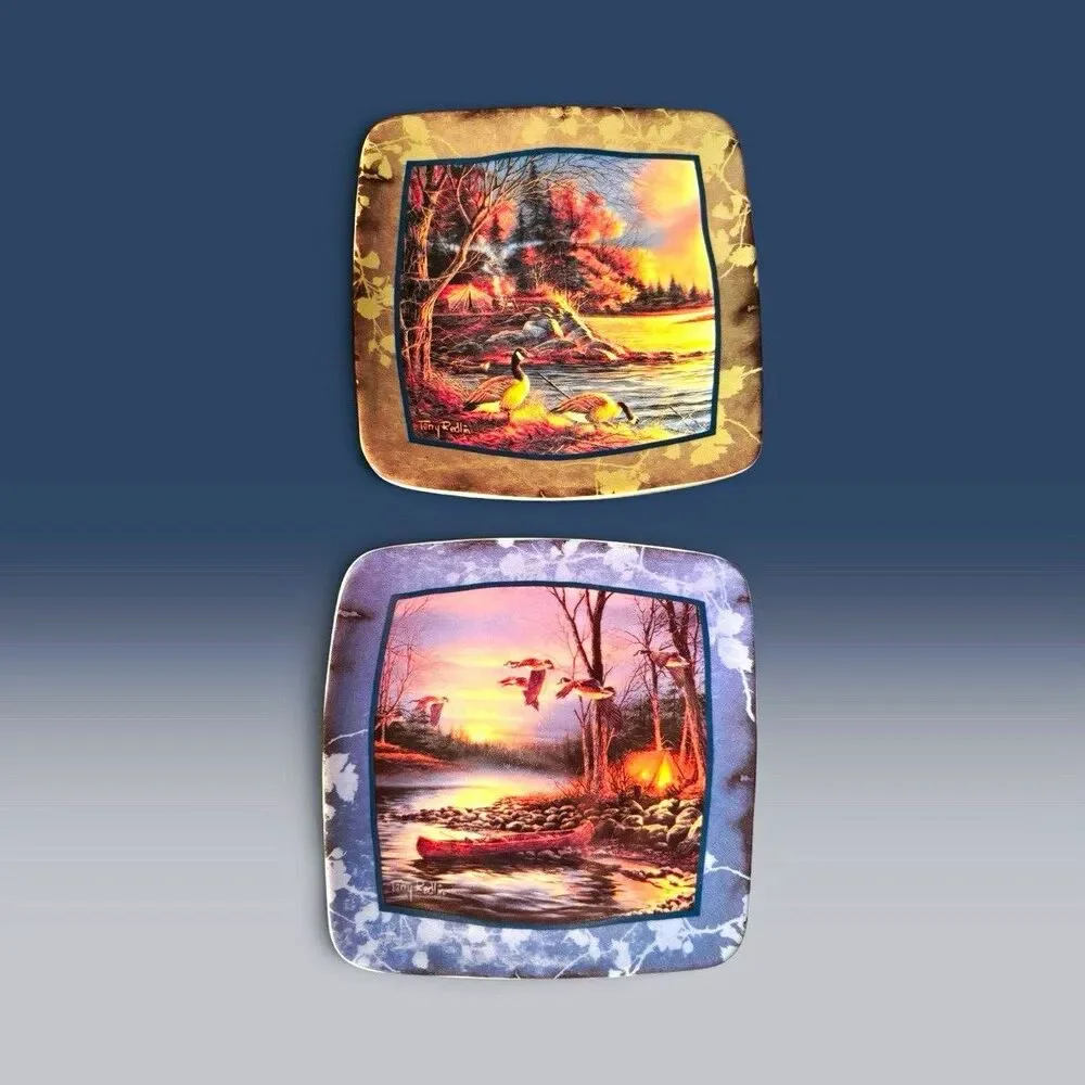 Wild Wings Terry Redlin Camping Series Square Decorative Plates Set of 2